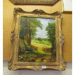 R Thrufan? - oil portrait Bassett Hound and an oil country scene, signed D. Jefferys