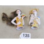 Two crinoline ladies with hair