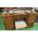 A Victorian walnut twin pedestal partners desk of 8 pedestal drawers & cupboards and 1 drawer