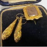 A pair of yellow metal earrings and a Victorian yellow metal hair brooch