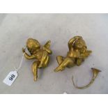 A pair heavy gilt metal cupid figures