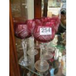 Six Cranberry wine glasses