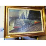 Geoff Shaw - Britannia steam train, oil on board, signed