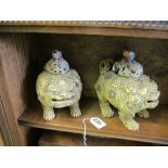 A pair of oriental style gilt lidded koros in the form of toads (both a/f)