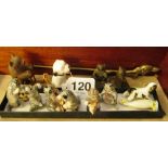 A set of six miniature cat ornaments playing musical instruments and other small animal ornaments