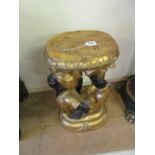 A gilt stool with blackamoor supported cushion top