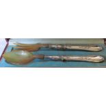 A pair of French salad servers with white metal floral embossed handles (boxed)