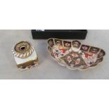 A Royal Crown Derby dish and Derby inkwell