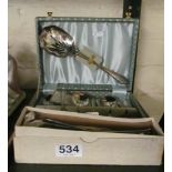 A set silver-plate fruit spoons and server (i.c) and some cutlery