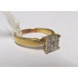 A 9ct square cluster diamond ring