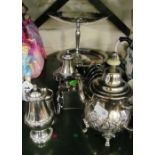 Some silver-plate items including cakestand and toastrack