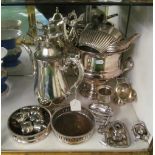 Two silver-plated coasters and other silver-plate