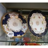 Two Coalport plates blue, gilt and floral design circa 1900