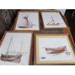 A. Godfrey - five small watercolours fishing vessels