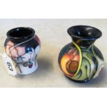 A small modern Moorcroft vase blue floral design and another small vase