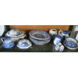 A Copeland Spode blue and white jug, Royal Doulton Norfolk pattern dinner ware and other blue and