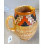 A Charlotte Rhead Crown Ducal jug orange/yellow mottled ground with geometric band in orange and