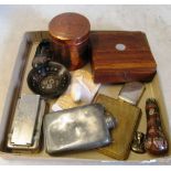 A cloisonné handle, vesta case, flask, cigarette case and other items