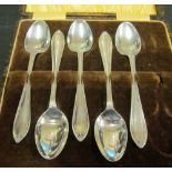 A set of five silver teaspoons, boxed