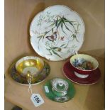 A Vienna cup and saucer, Aynsley cup and saucer, butterfly plate and inkwell