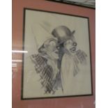 E. Helman - a drawing of two clowns, signed and dated '74