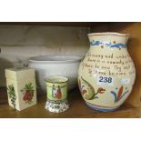 A large Allervale pottery jug (a/f), white pot and two pots