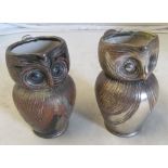 A pair of silver lustre owl jugs