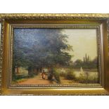 An oil river view possibly Richmond, signed J. Lewis