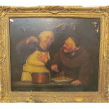 An oil on canvas two monks tasting food (a/f)