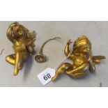 A pair heavy gilt metal cupid figures