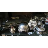 A silver-plated and glass serving dish and other silver-plate