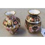 Two small Royal Crown Derby imari vases (slight chips to one)