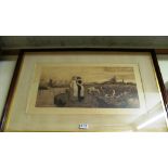 Robert W Macbeth - signed etching girls herding geese by river with windmill