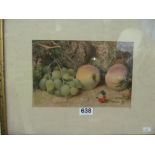 After W Hunt - two prints still life fruit by mossy band (one unframed)