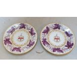 A pair 19th Century plates purple flowers, Worcester shell plate and yellow bird plate