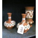 A Doulton Lambeth silicone vase and pair small vases