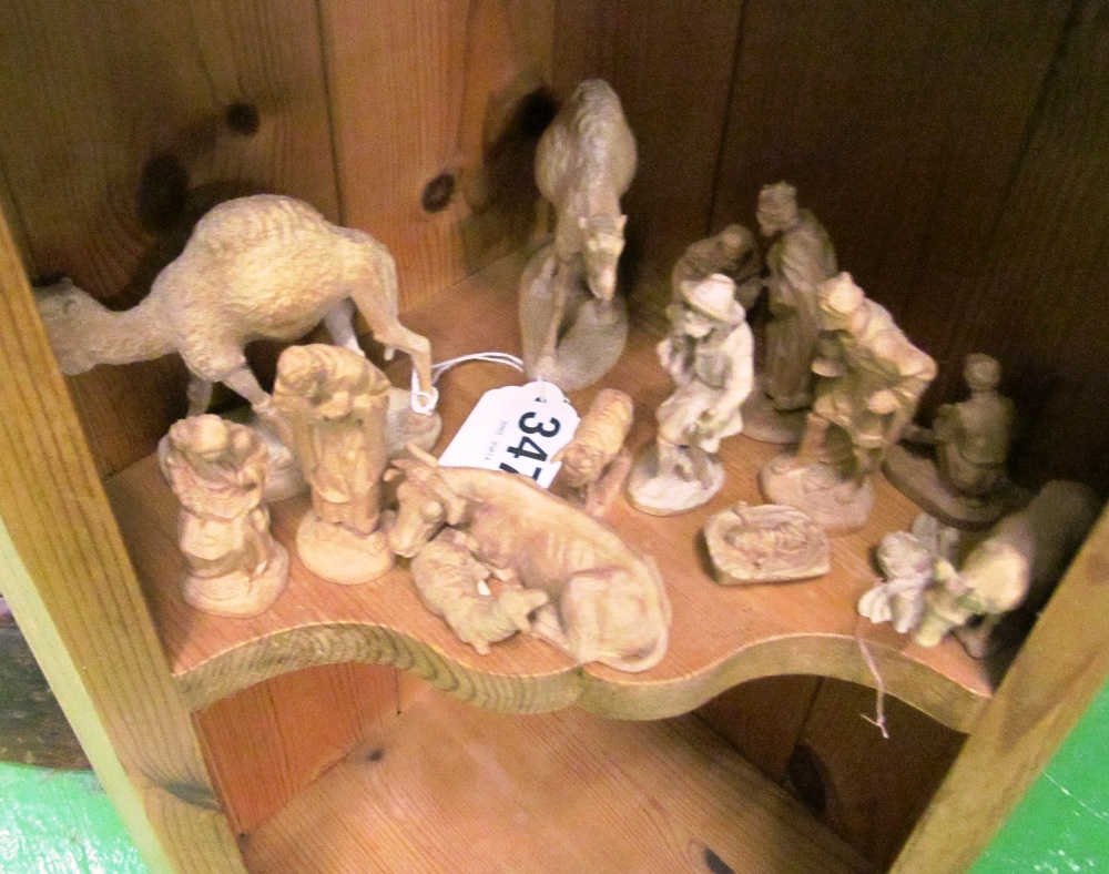 A carved german nativity set of figures