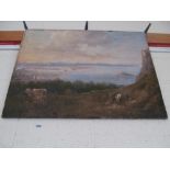 An oil on canvas seascape with cattle to foreground (unframed)