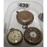 A 935 standard ladies engraved fob watch, another half hunter pocket watch and a silver pocket watch