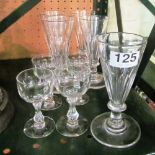 Five Victorian cordial glasses and four liqueur glasses