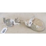 A Lladro fox and cub and a cat