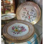 A pair gilt plates birds and two other plates