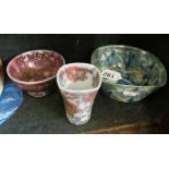 Two Dart Pottery Janice Tchelenko bowls and vase