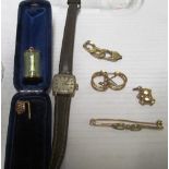 A group 9ct gold jewellery including watch