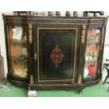 An ebonised credenza central glazed door and side glazed door (one foor deficient)