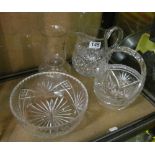 A glass jug and vase gilt decoration, basket and bowl