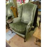 Two wing chairs on cabriole supports