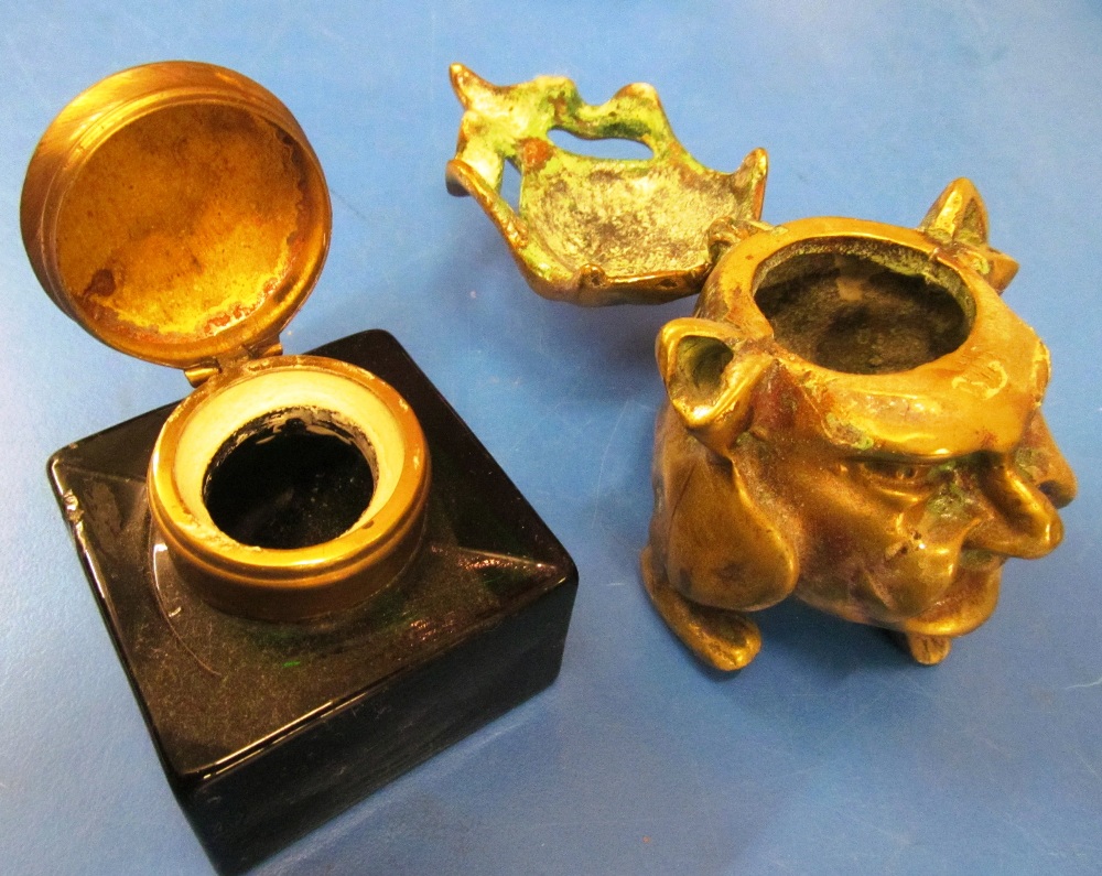 A brass inkwell and another inkwell - Image 2 of 2