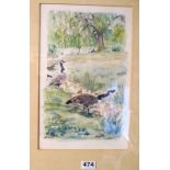 Sue Bailey - watercolour Canada Geese and S H Robson - watercolour seagull