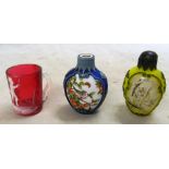 Two snuff bottles one decorated tiger and the other a bird (no stopper), paperweight and Mary